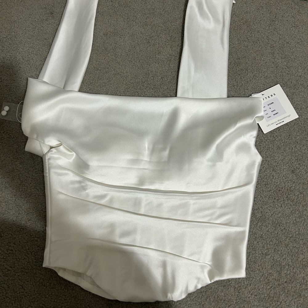 Watters 2-Piece Ivory Off-Shoulder Satin Dress - Picture 8 of 16